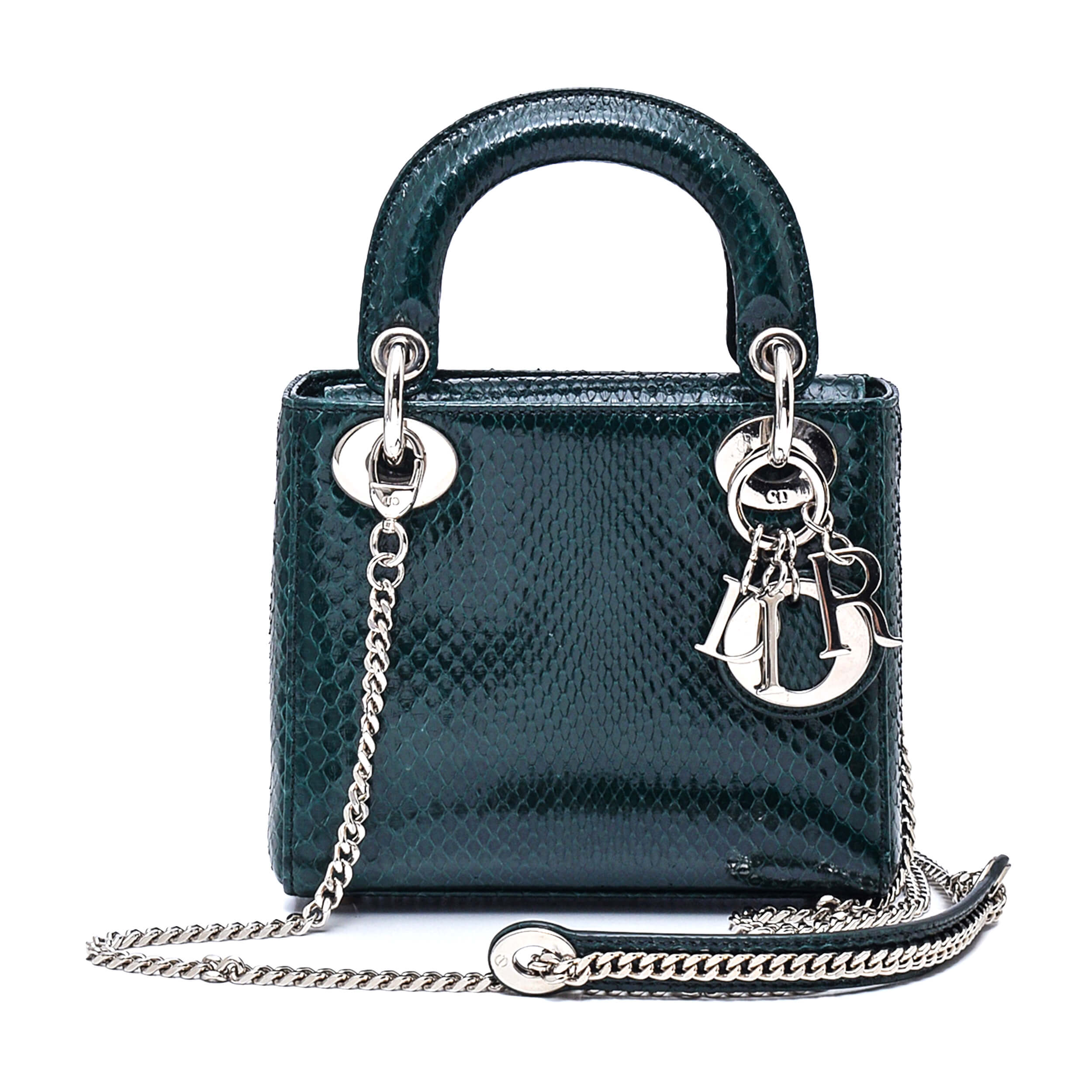 Christian Dior- Dark Green Python Chain Mini Lady Dior Bag